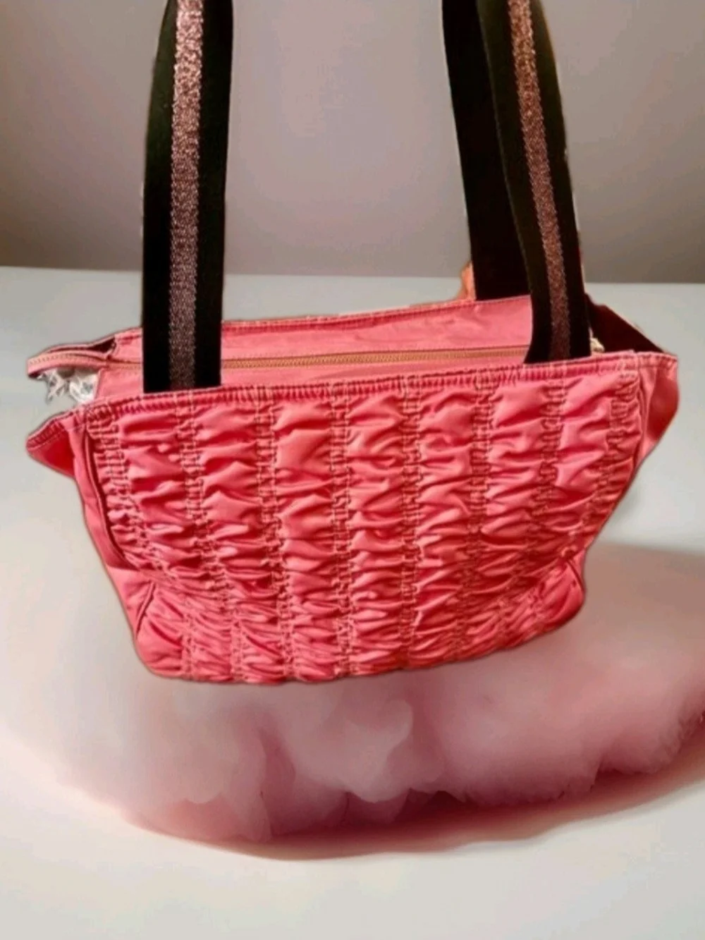 Coach Pink Ruched Nylon/Leather Court Tote with Front Zip Pocket-EUC - Picture 8 of 13